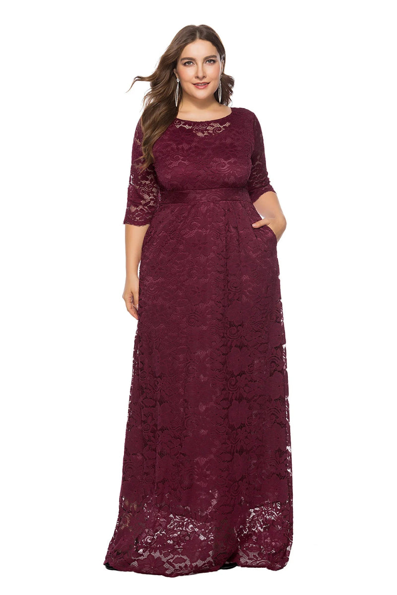 XL - 6XL Plus Size African Dresses for Women Elegant African O - neck Lace Wedding Party Evening Maxi Dress Dashiki Africa Clothing - Free Delivery Worldwide only at Flexi Africa
